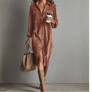 Brown Corduroy Shirt Dress